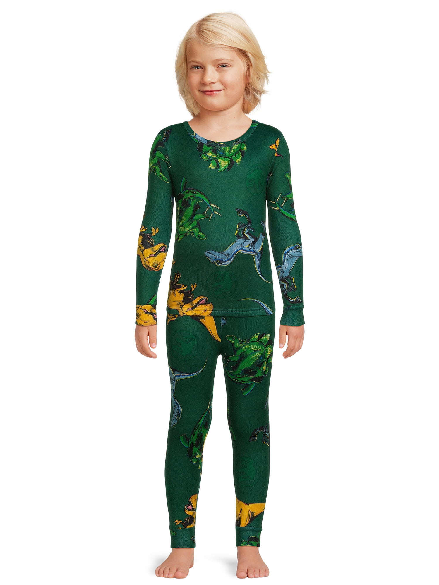 Jurassic World Boys Dinosaur Long Sleeve All Over Print 2 Piece Pajama Sleep Set, Sizes 4-10