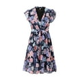 thumbnail image 6 of Ichuanyi Woman Dress, Summer Womens Casual V-Neck Butterfly Short Sleeve Floral Print Mini Dresses, 6 of 7