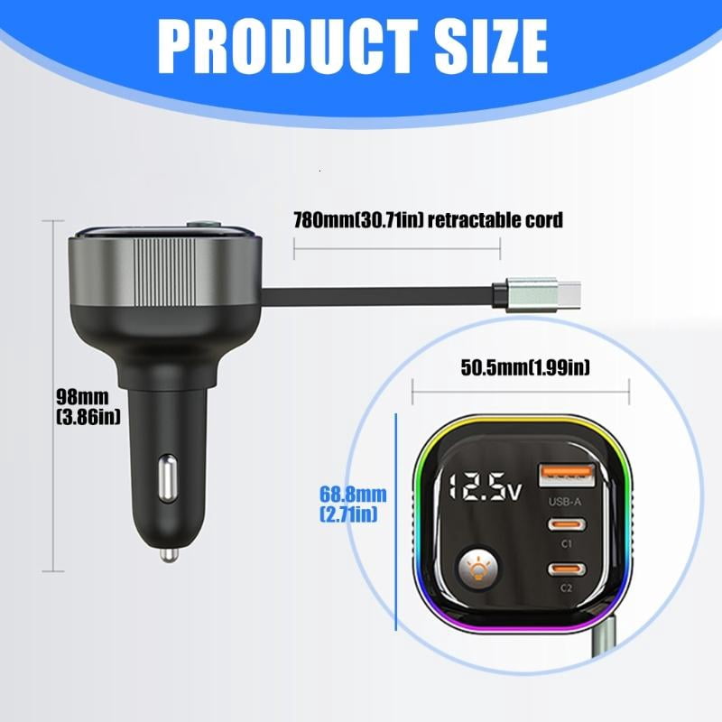 CEORPER Fast Charging Adapter USB C Car Charger Including Retractable Cable Safety