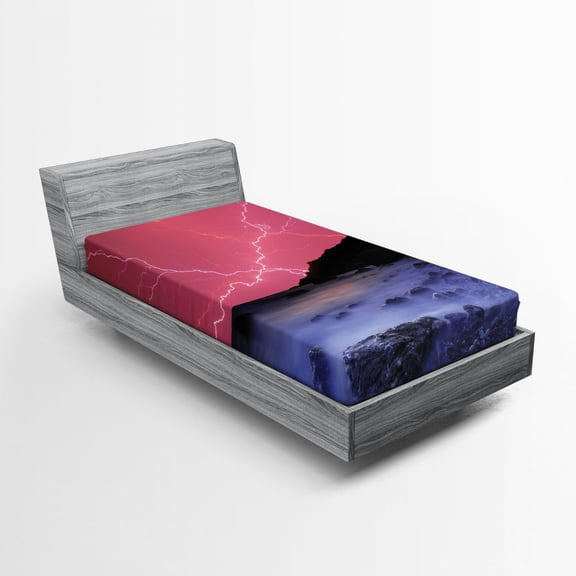 Ambesonne Nature Fitted Sheet, Thunderstorm Phenomena, Twin XL Size, Pink Grey