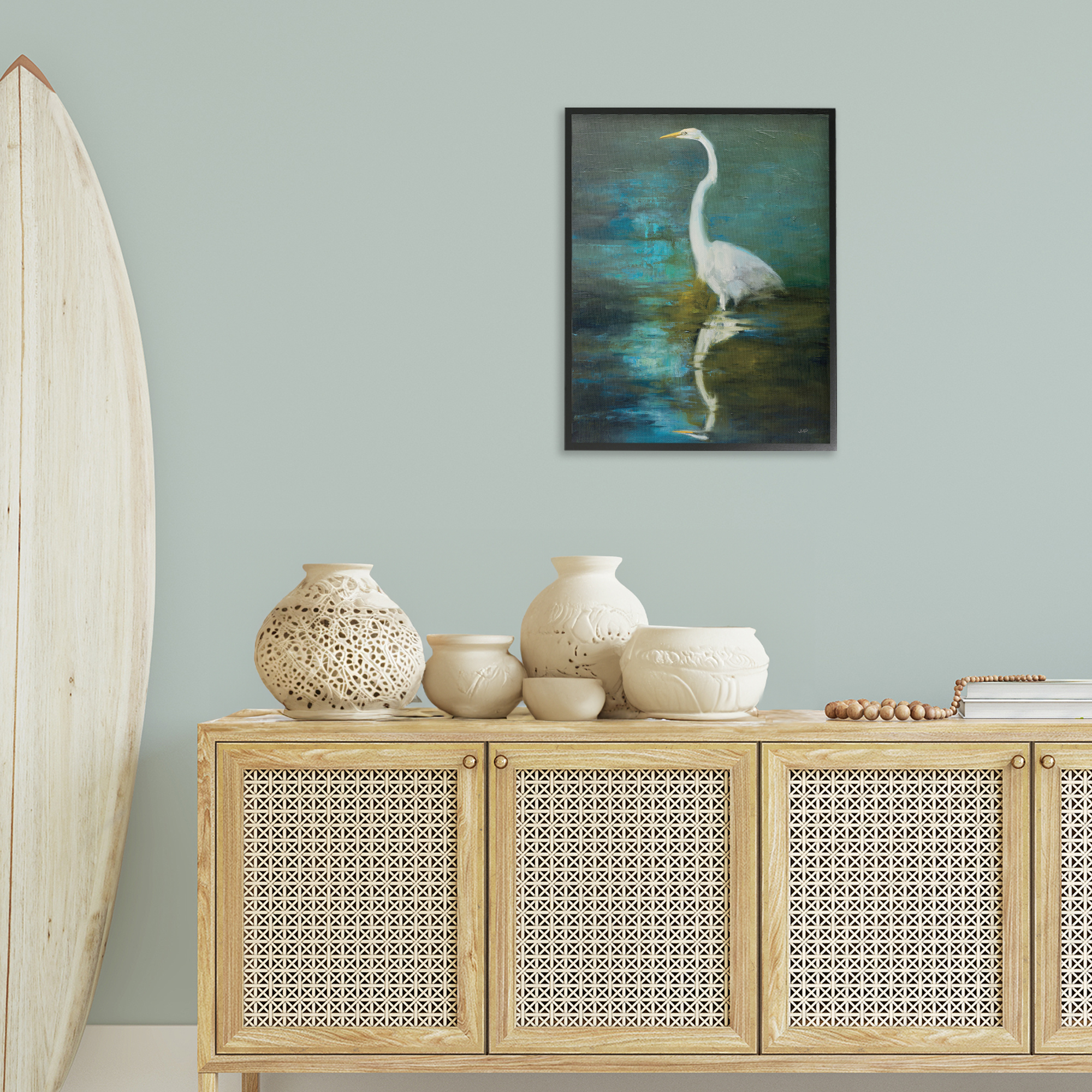 Stupell Industries Nautical Bird Lake Reflection Animals & Insects Painting Black Framed Art Print Wall Art, 24 x 30