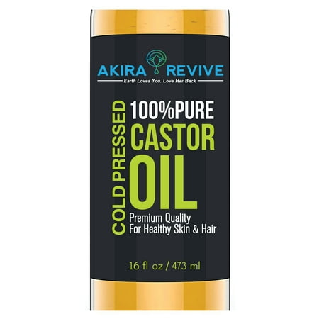 Akira Revive Castor Oil Cold Pressed - 16 FL OZ - BEST 100% Pure Hair Oil For Hair Growth, Face, Skin Moisturizer, Scalp, Thicker Eyebrows And