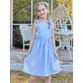 thumbnail image 3 of Aideaone Girls Dresses Sleeveless Summer Dress Bowknot Strap Stripe V Neck Sundress Blue 3-10T, 3 of 9
