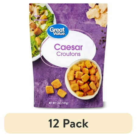 (12 pack) Great Value Caesar Croutons 5 oz Resealable Bag Oven Baked