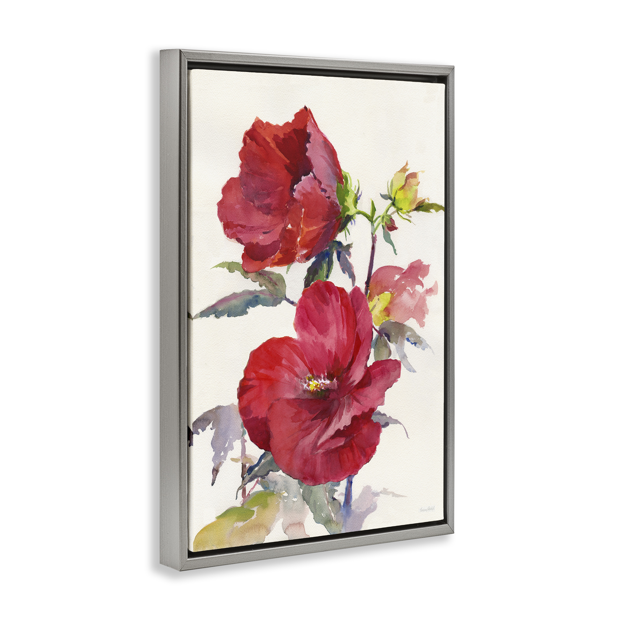 Stupell Industries Two Red Poppies Botanical & Floral Painting Gray Floater Framed Art Print Wall Art, 21 x 31