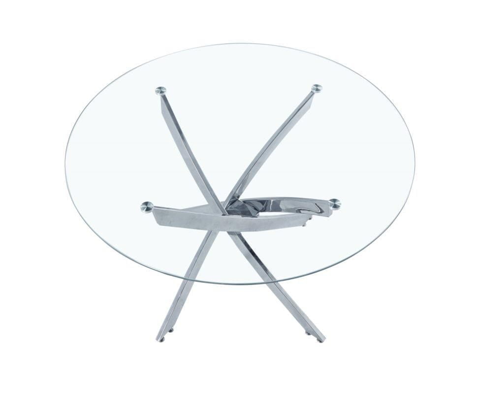 Diva Glass Star Table de salle à manger ronde de 91,4 cm avec plateau en verre trempé et base argentée – Dotée d'un design de base unique inspiré des étoiles, parfaitement dimensionnée pour 4 personne