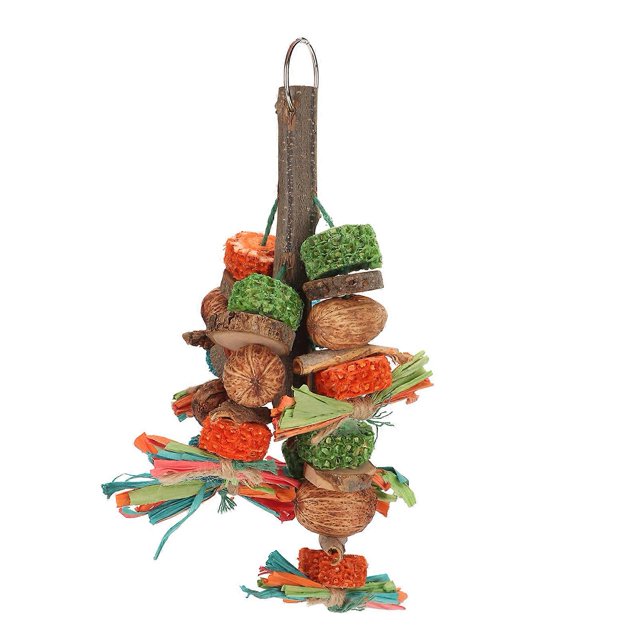 Parrot Chewing Toy Multi Colored Corn Cobs Wood Blocks Nuts Bark Hanging Pet Bird Bite Toy for Chewing Beak Exercise