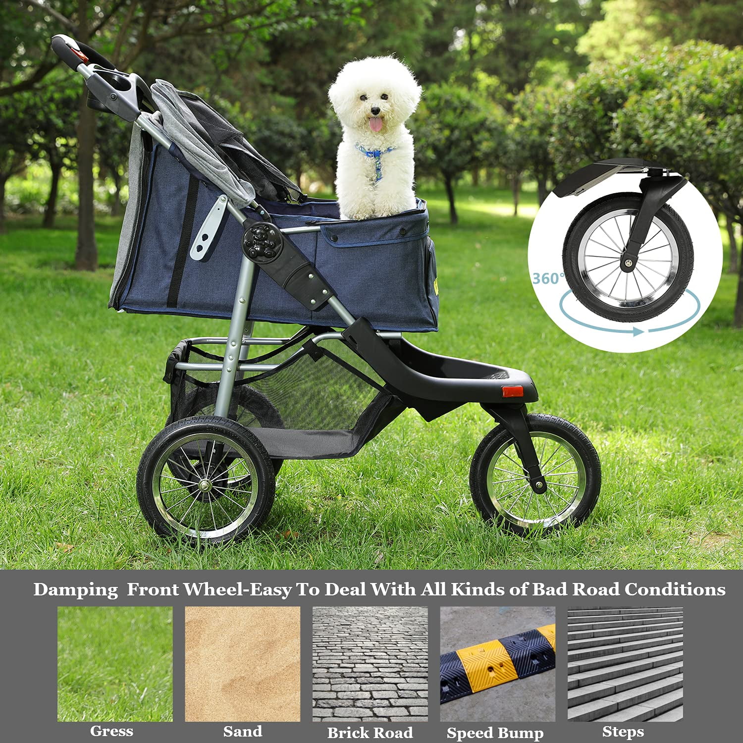 55 LBS Premium Folding Dog Stroller,Heavy Duty Pet Stroller for Small