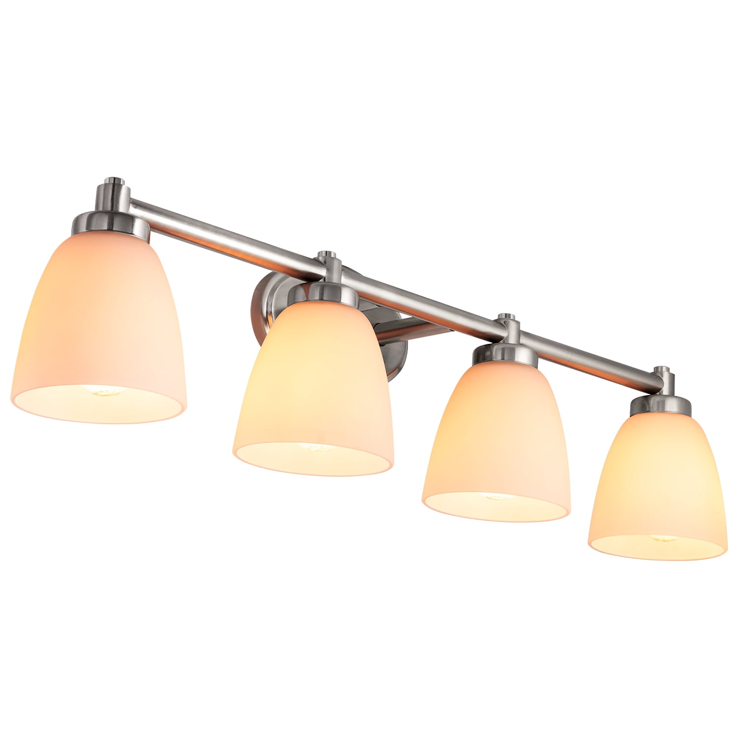 Diodesy Bathroom Vanity Light Bar Interior Bathroom Lighting Fixtures with Modern Glass Shade Bathroom Lights Over Mirror Brushed Nickel, 4 Lights, E26 Base Socket 100W LED, (Bulbs not Included)