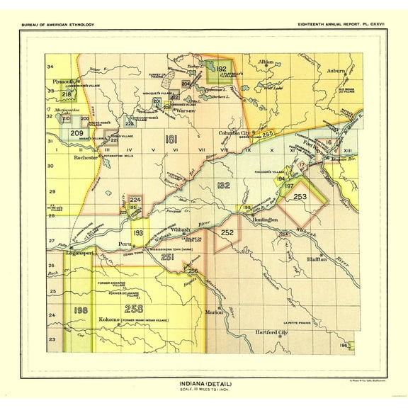 Historic State Map - Indiana - Hoen 1896 - 24.19 x 23 - Vintage Wall Art