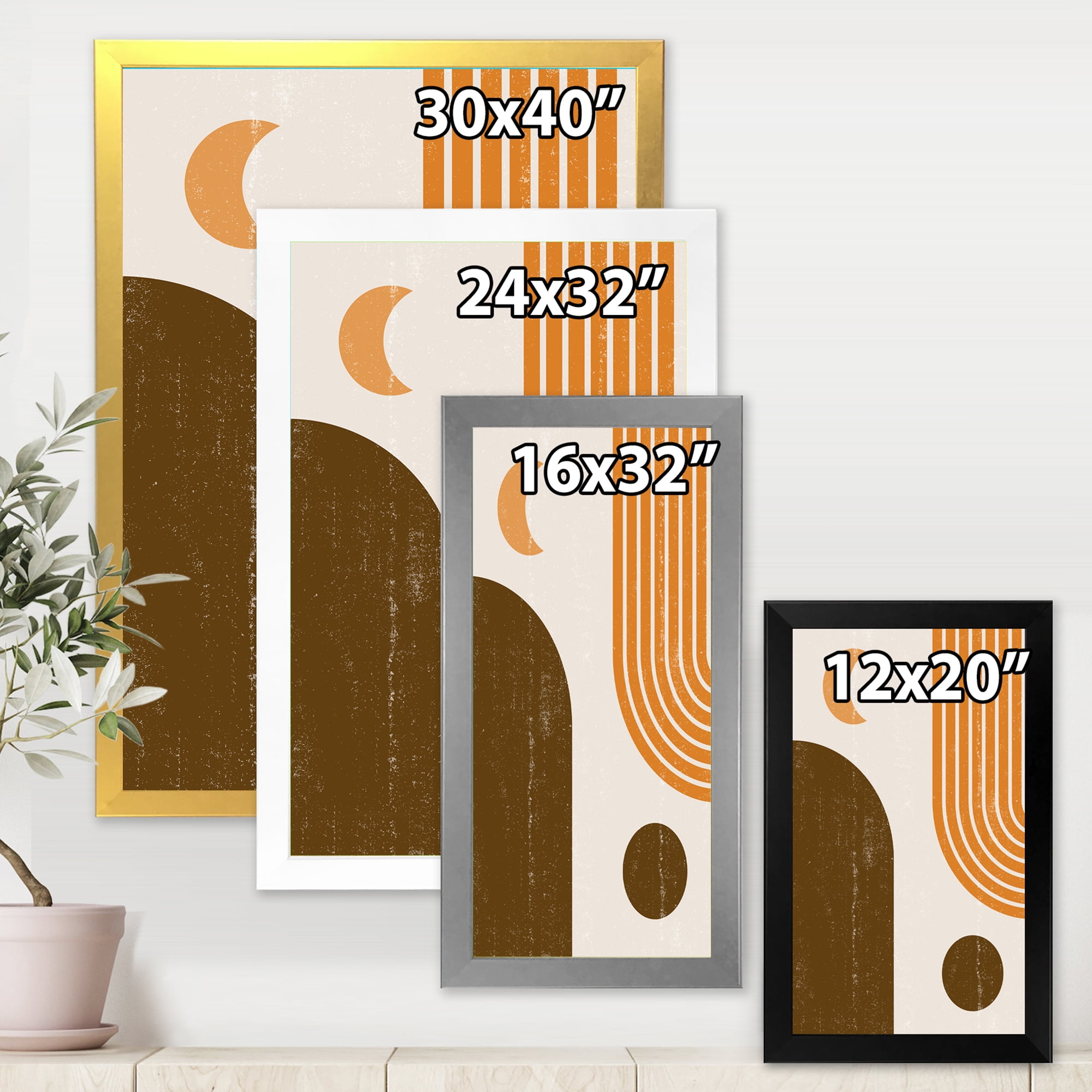 Designart 'Rainbow In Earth Tones Abstract Geometric Art' Modern Framed Art Print