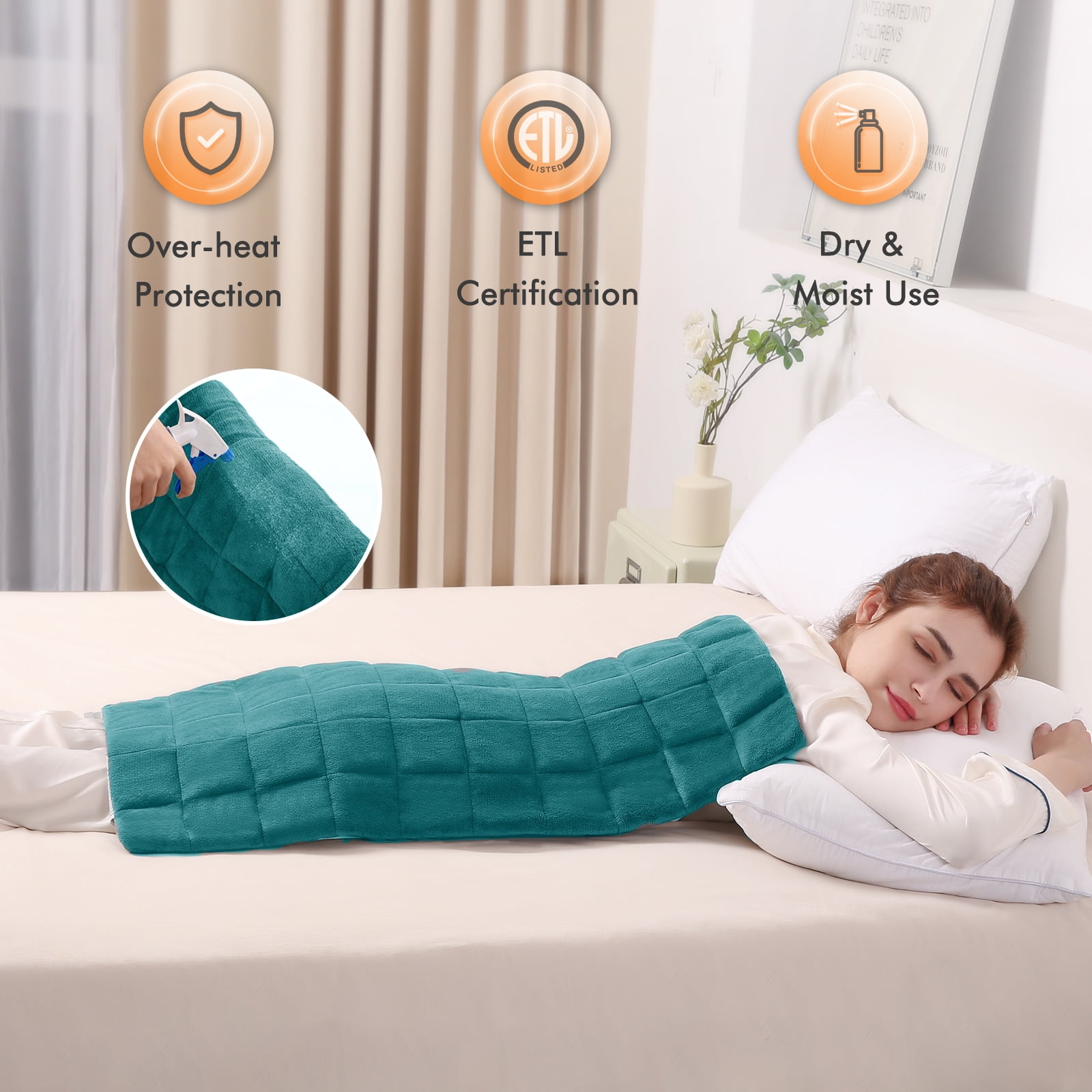 MaxKare Extra Large Weighted Heating Pad 33" X 18", 6 Heating Levels & 3 Time Settings for Back Neck Shoulder Stress & Cramps Relief, Light Blue