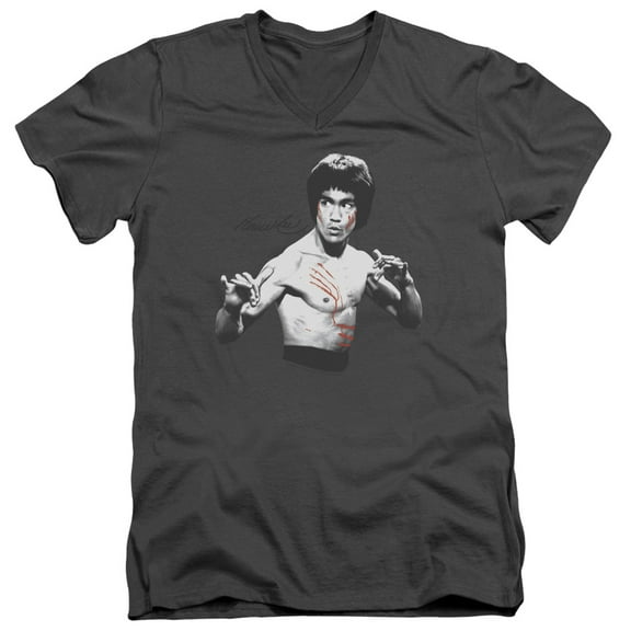 Bruce Lee Final Confrontation S/S Adult V-Neck T-Shirt 30/1 T-Shirt Charcoal