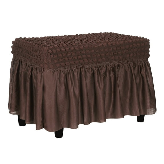 Bubble Lattice Ottoman Cover with Skirt Fit Length 60-100cm/24"-39" Deep Coffee