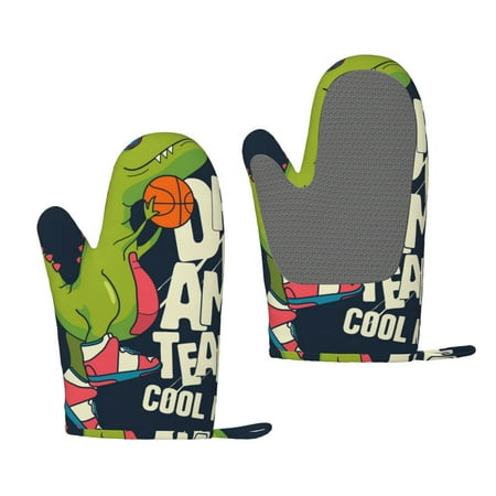 

Zeuib Dinosaur Basketball Player Print Oven Mitts Oven Gloves with Non-Slip Silicone Heat and Slip Resistant Cooking Mitt Set for Cooking and Baking (2 Count)