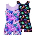 thumbnail image 2 of Aideaone Girls Gymnastics Leotards 2 Pack Sleeveless Rhinestone Biketards Sparkle Printed Dance Unitard Ballet Training Bodysuit for Little Girls 4-10Y, 2 of 8