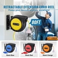 thumbnail image 2 of KFFKFF Enrouleur de Câble d'Alimentation Rétractable, 80 Pi, Cordon d'Extension Durable 12AWG/3C SJTOW avec Triple Prise Éclairée, Protection contre les Surcharges de 15 Amp, Support Rotatif à 180° pour Installation au Plafond/mur, 2 of 9