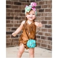 thumbnail image 4 of BemeyourBBs Newborn Baby Girls Summer Clothes Infant Western Baby Girl Cowgirl Outfit Sleeveless Halter Romper Backless Tassel Suede Jumpsuit One-piece Playsuit, 4 of 9