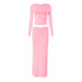 thumbnail image 4 of Womens Two Piece Sets Long Sleeve Crewneck Cropped Top Bodycon Fold Over Maxi Skirt Maxi Dress Outfits, 4 of 8