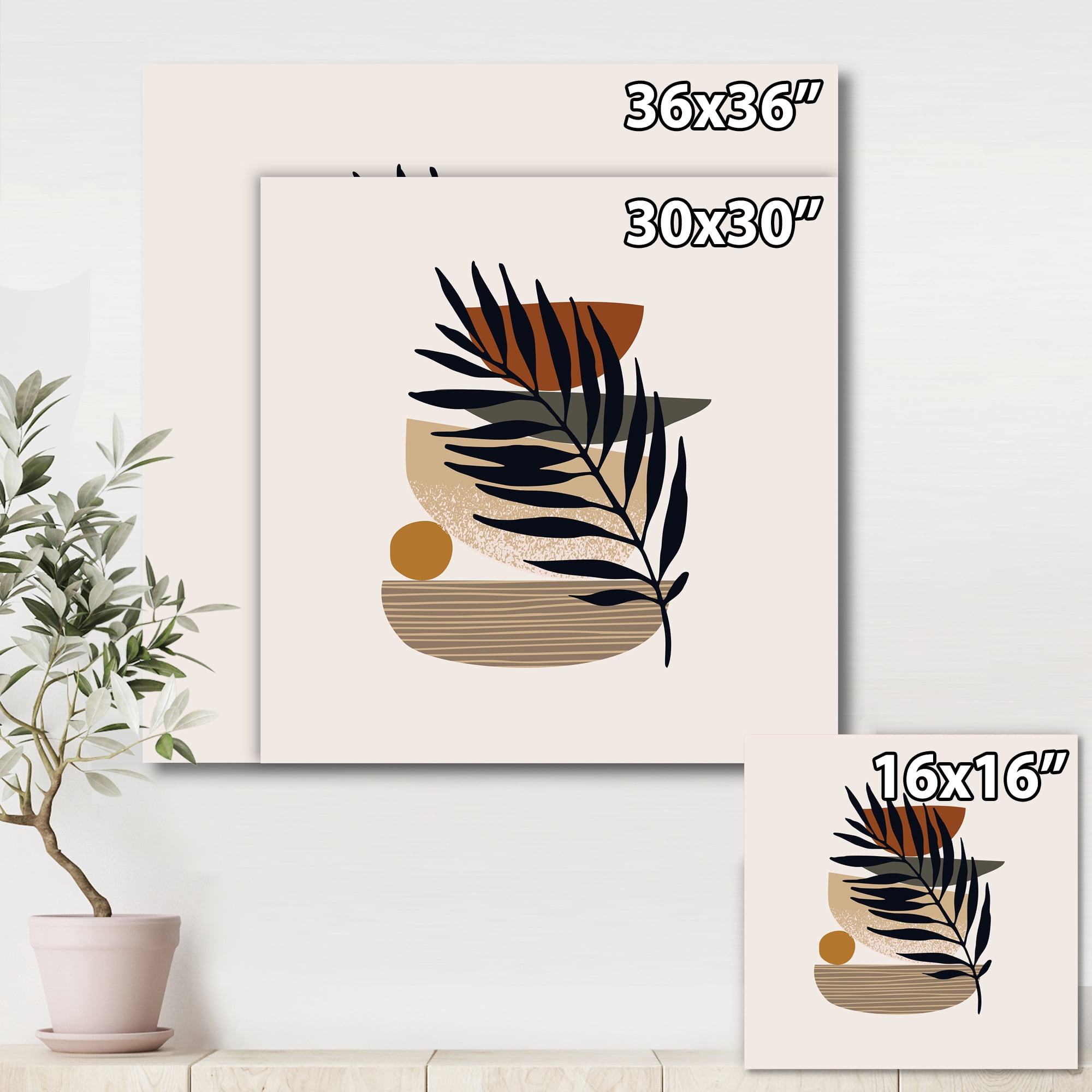 Designart ' Shapes and Tropical Leaf Silhouettes IV ' Modern Canvas Wall Art Print