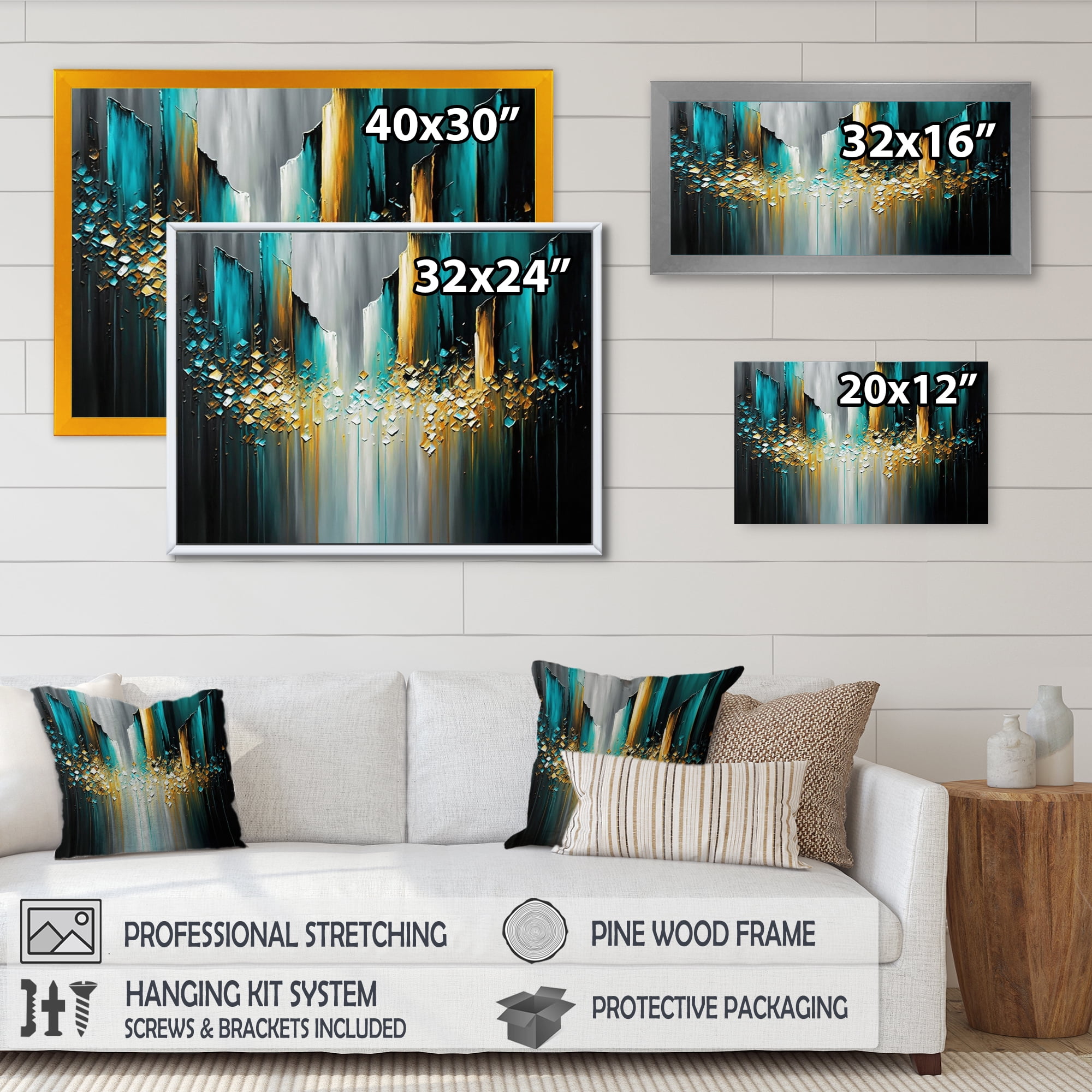 Designart Abstract Geometric Black And Green I Canvas Wall Art