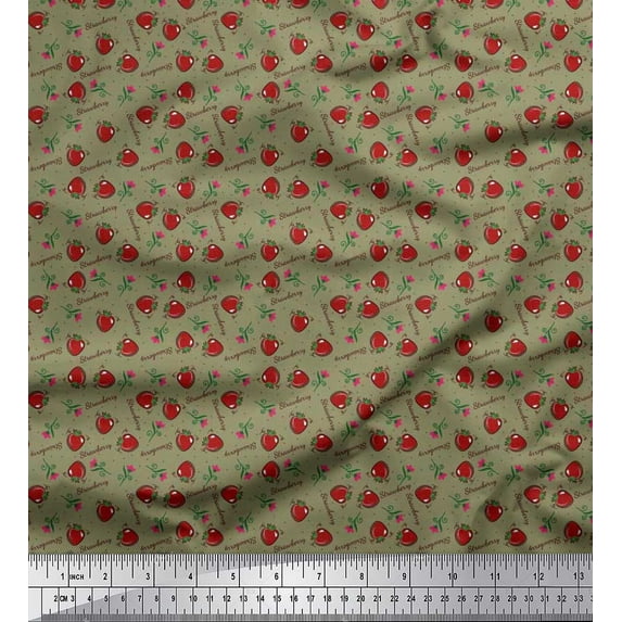 Soimoi Silk Fabric Dot,Floral & Strawberry Fruits Decor Fabric Printed Yard 42 Inch Wide
