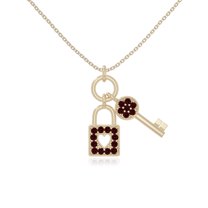 Natural Garnet Lock & Key Design Pendant Necklaces for Women in 18K Yellow Gold Vermeil,January Birthstone Jewelry Gifts for Her Birthday,Anniversary,Mothers Day,Christmas,Graduation,Valentines