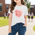 thumbnail image 5 of Girls Floral Heart T-Shirt 100% Cotton Short Sleeve Kids Cute Top White Valentine's Day Casual Tee Ages 4-12,Size 4 T, 5 of 9