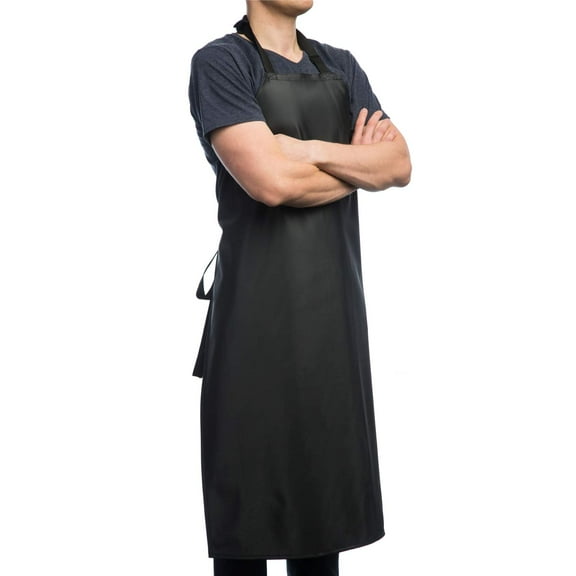 Aulett Home Waterproof Rubber Vinyl Apron Black - Heavy Duty Model - Stay Dry - Industrial Chemical Resistant Plastic (2-Pack)