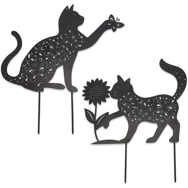 2 Pcs Metal Cat Decorative Garden Stakes for Outdoor, Yard, Wall and