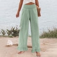 thumbnail image 7 of Lumtrix Woman Linen Ruffle Hem Pant Smocked Elastic High Waist Crop Pants Spring Summer Baggy Trousers with Pockets Mint Green M, 7 of 7