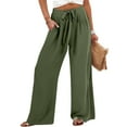 thumbnail image 2 of Women's Flowy Linen Wide Leg Pants Tie Knot High Waisted with Pockets, 2 of 7