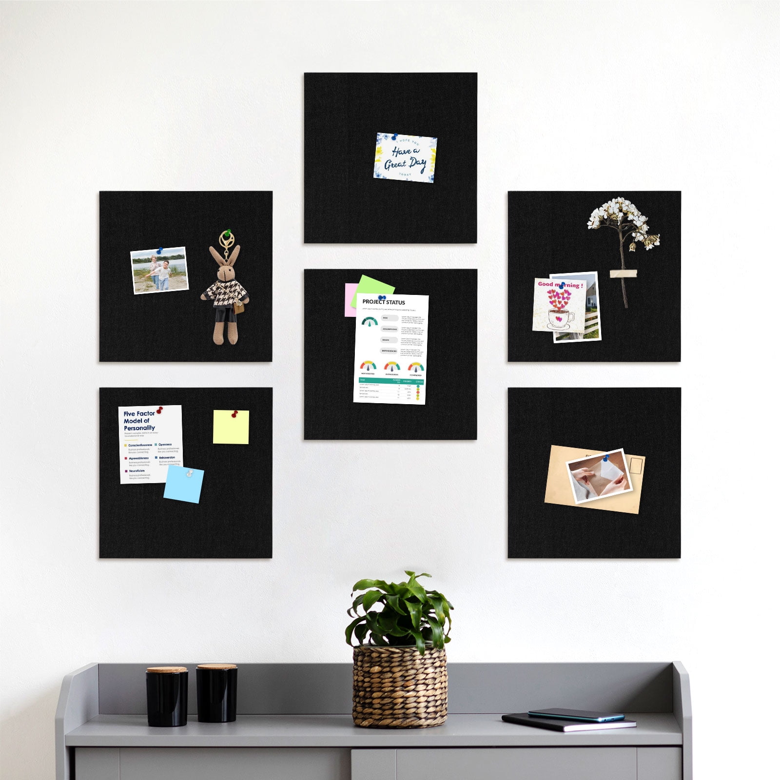 6 Packs Felt Cork Board Tiles 11.8x11.8 Inch, Black Poster Board Cork Bulletin Board Squares Acoustic Panels Soundproof Corkboards for Walls with 60 Pushpins for Home Office Kitchen, Black