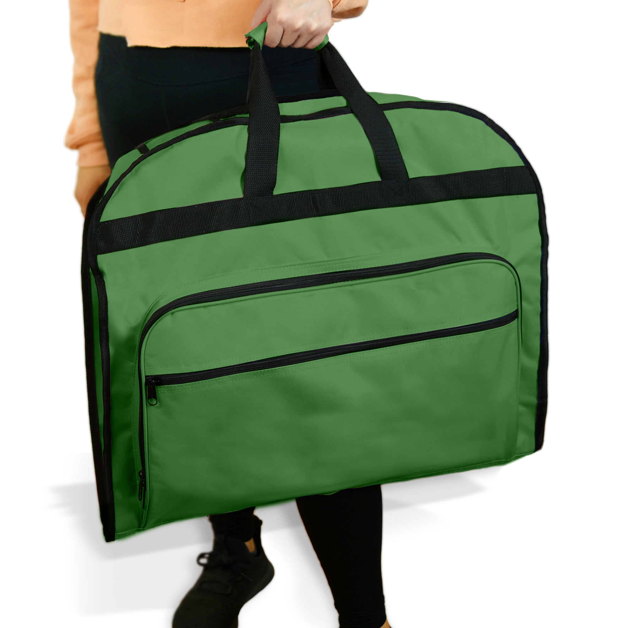 DALIX 39" Business Garment Bag Cover for Suits and Dresses Clothing Foldable w Pockets in Dark Green