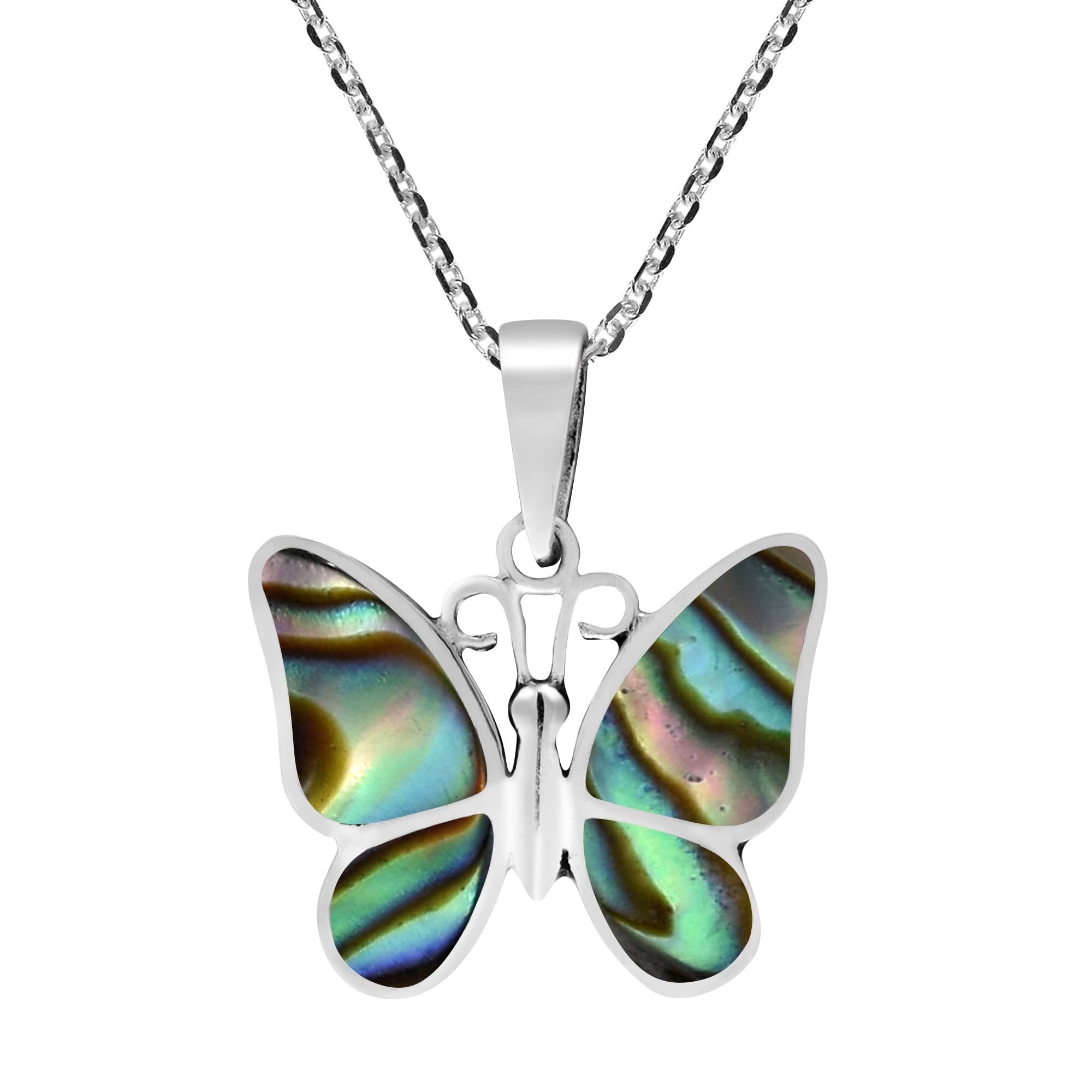 Gorgeous Piece! 925 Sterling Silver Abalone Butterfly Charm Pendant Unique