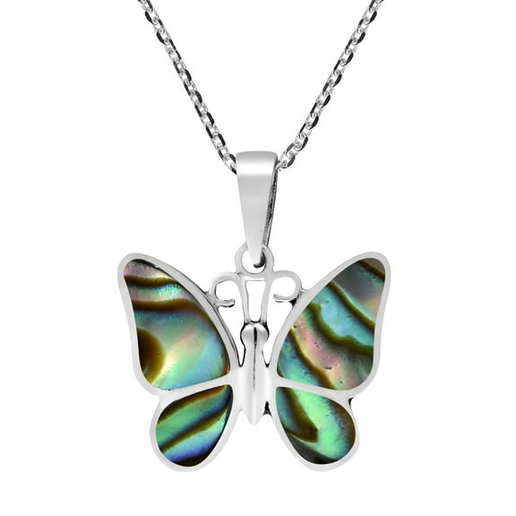 AeraVida Tropical Colors Loving Ocean Butterfly Abalone Seashell Sterling Silver Pendant Chain Necklace Cute and Trendy Jewelry Gifts for Female