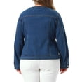 thumbnail image 3 of Agnes Orinda Women's Plus Size School College Denim Jackets Collarless Long Sleeve Button Down Casual Jean Coats with Pocket 2X Dark Blue, 3 of 6