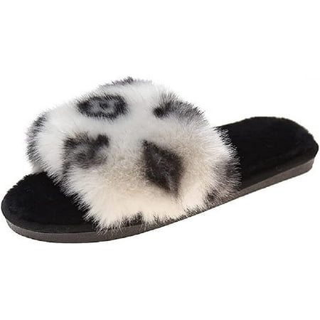 

CoCopeaunt Women s Furry Fur Slippers Flip-Flops Open Toe Comfortable Home Sandals Slippers Soft Plush Slippers Indoor Slippers 4 colors