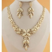 Trendy pierced gold vine necklace and earring set