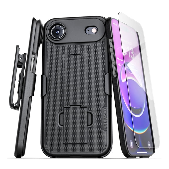 Encased DuraClip for iPhone Air Belt Clip Holster Case with Tempered Glass Screen Protector (Black)