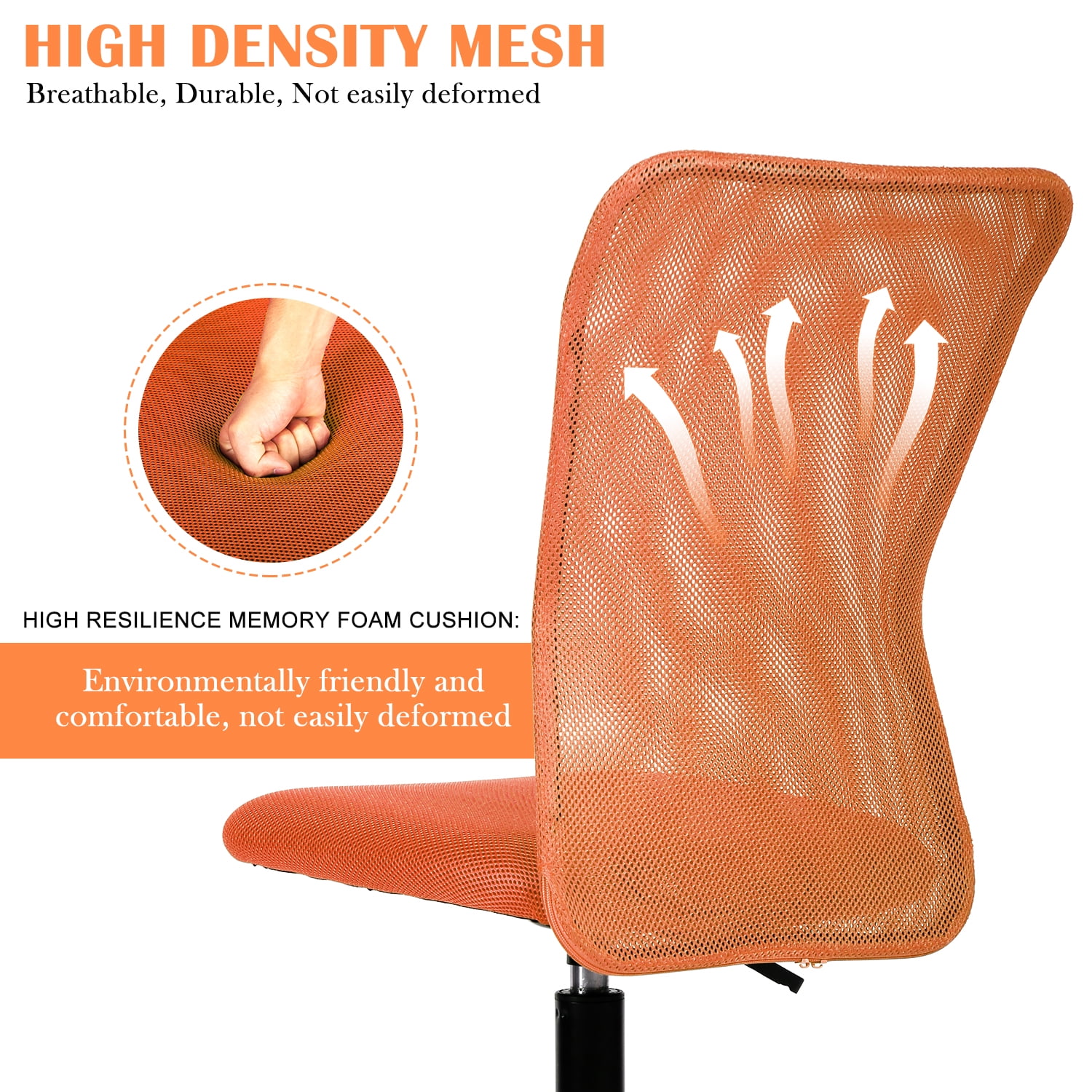 NiamVelo Armless Office Chair Ergonomic Mesh Computer Desk Chair for Adult with Lumbar Support Adjustable Rolling Task Chair, Orange