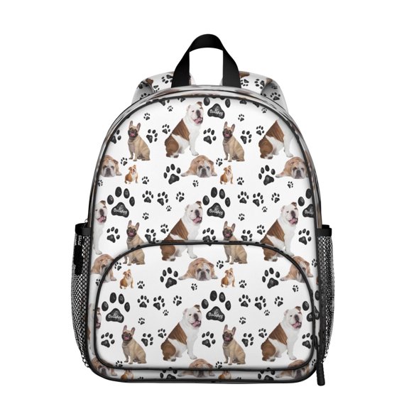 Bulldog Dog and Footprints Backpack Backpack for School,Cute School Bag,Schoolbag with Adjustable Shoulder Straps & Padded Back,13.8"x11.4"x6"
