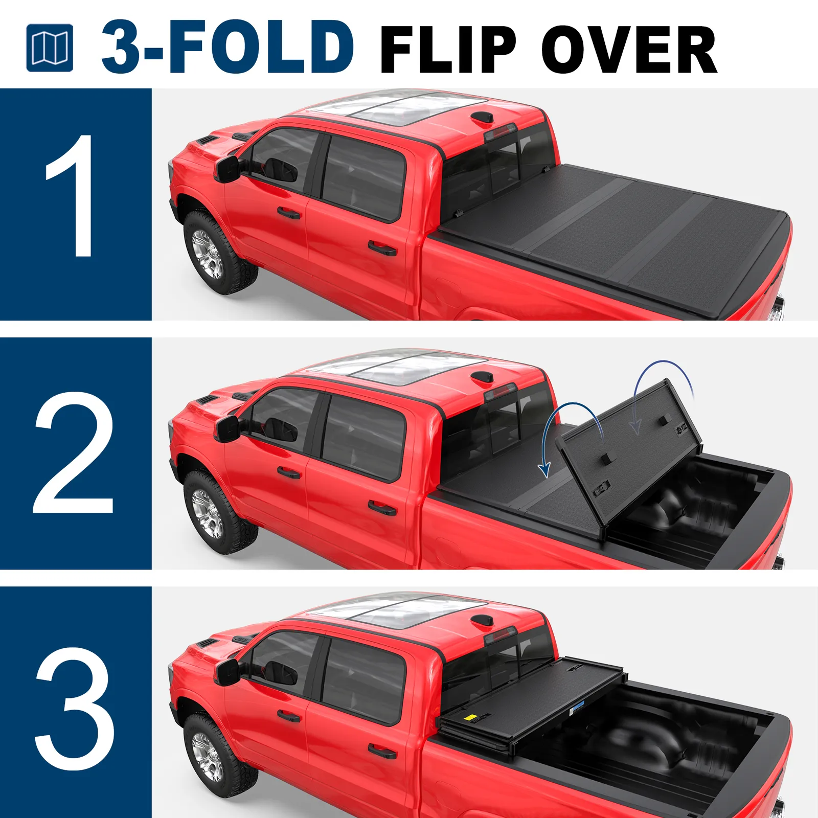 MOSTPLUS 6.5FT 3-Fold Hard Tonneau Cover for 2003-2026 Dodge Ram 1500 2500 3500 Truck Bed