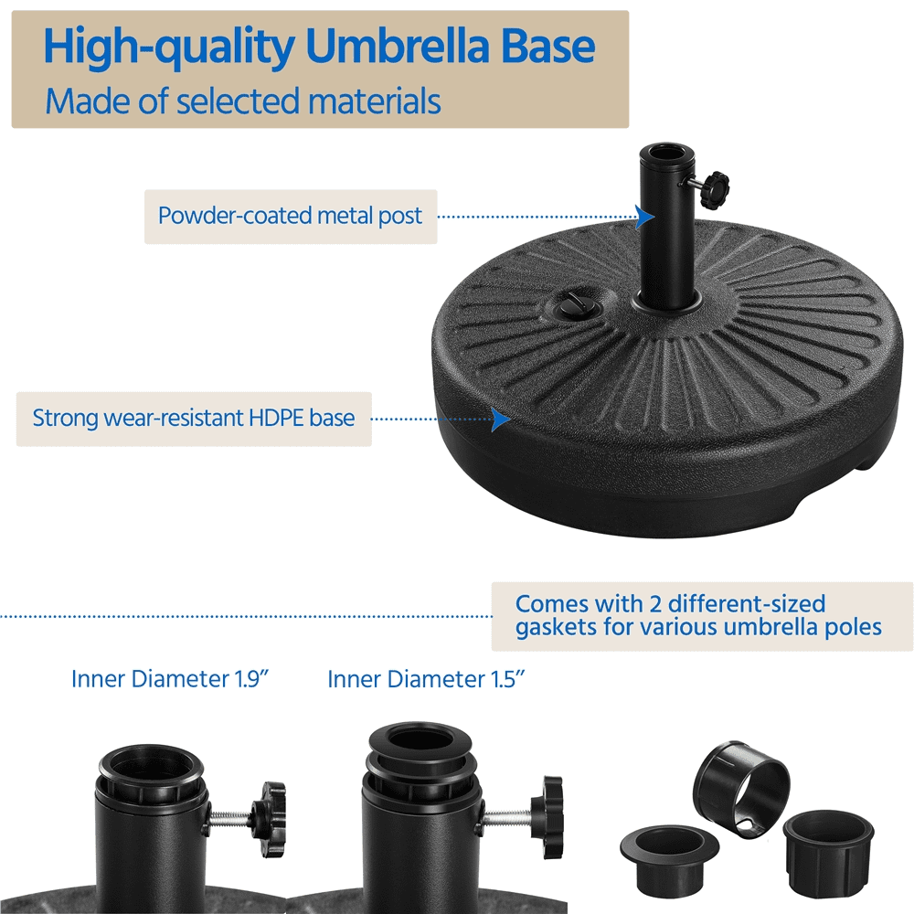 Renwick 22L Fillable HDPE Umbrella Base Stand for Outdoor Patio Garden, Black