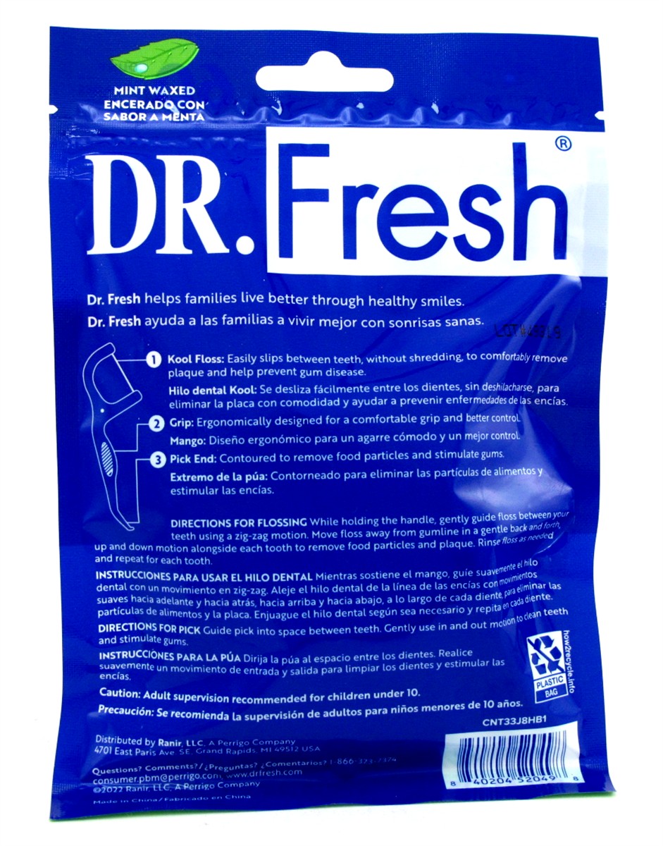 Dr. Fresh, Kool Floss Picks, Mint Waxed, Green, 60 Count - Walmart.com
