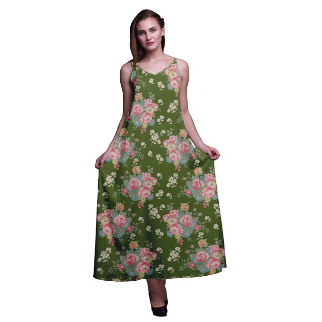 Bimba Robe de Soirée Longue Maxi à Bretelles Spaghetti Dos Nu Imprimé Floral en Rayonne pour Femmes - Petite
