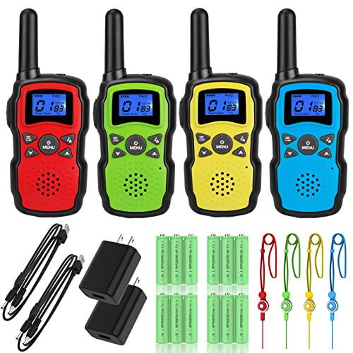 Wishouse Walkie Talkies for Adults Rechargeable 4 Sets with 2 Usb Chargers 4X3000mAh Batteries Lanyards,Family Walky Talky Handheld 2 Way Radio Long Range for Hiking Camping,Xmas Birthday Gift Present 