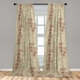 thumbnail image 2 of Floral Design Window Curtains, Japan Inspired Simple Design Modern Flowers Pattern with Dots, Lightweight Decor 2-Panel Set with Rod Pocket, Pair of - 28"x84", Pale Khaki Burgundy Rose, by Ambesonne, 2 of 3