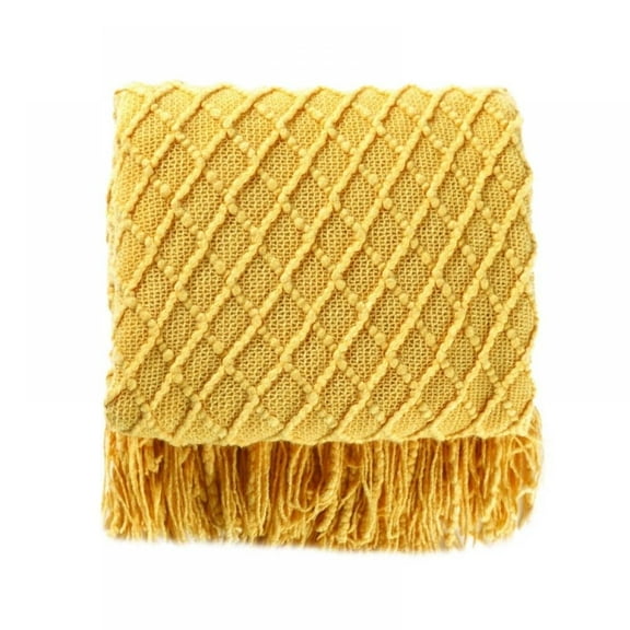 Textured Knitted Soft Throw Blanket With Fringe Tassels - Bohemian Farmhouse Accent Décor - Decorative For Sofa Chair Couch Bed Living Room, 50 x 68-inch