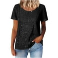 thumbnail image 4 of Womens Full Sequin Tops Sparkle Glitter Blouses Short Sleeve Shirts Dressy Party Concert Outfits, 4 of 5